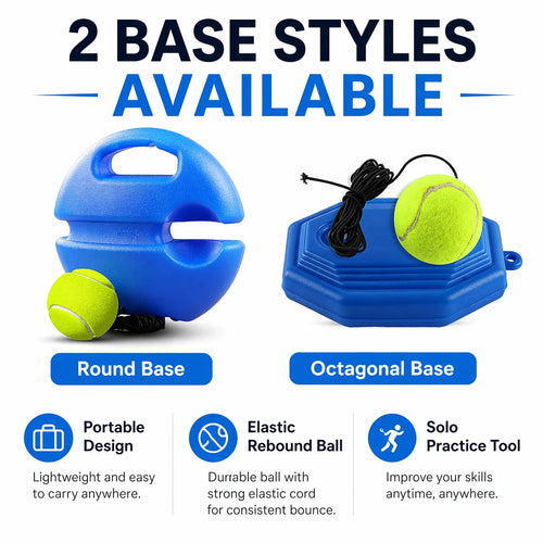1A-Portable Tennis Trainer Rebound Ball Set Solo Practice Tool with Elastic Cord Training Base for Tennis Practice Anywhere