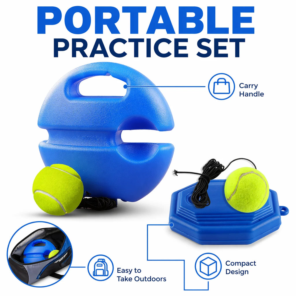 1A-Portable Tennis Trainer Rebound Ball Set Solo Practice Tool with Elastic Cord Training Base for Tennis Practice Anywhere