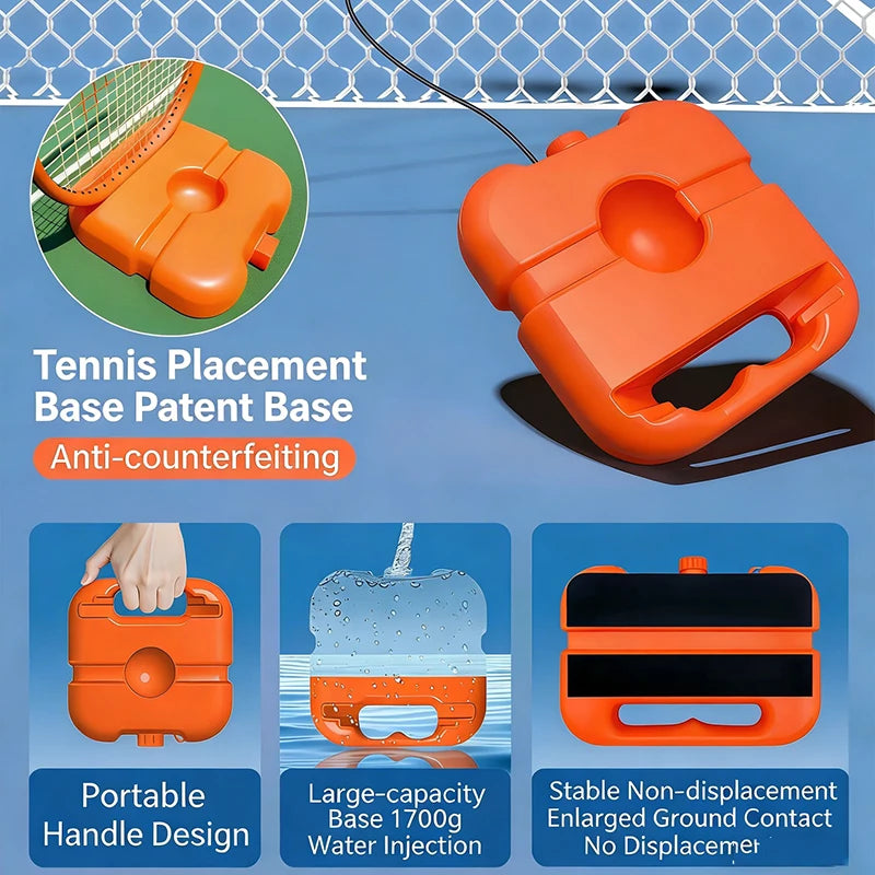 Solo Self-Practice Tennis Training Base with Elastic Rope Ball,Professional Tennis Rebound Trainer, Built-in Racket Storage Slot